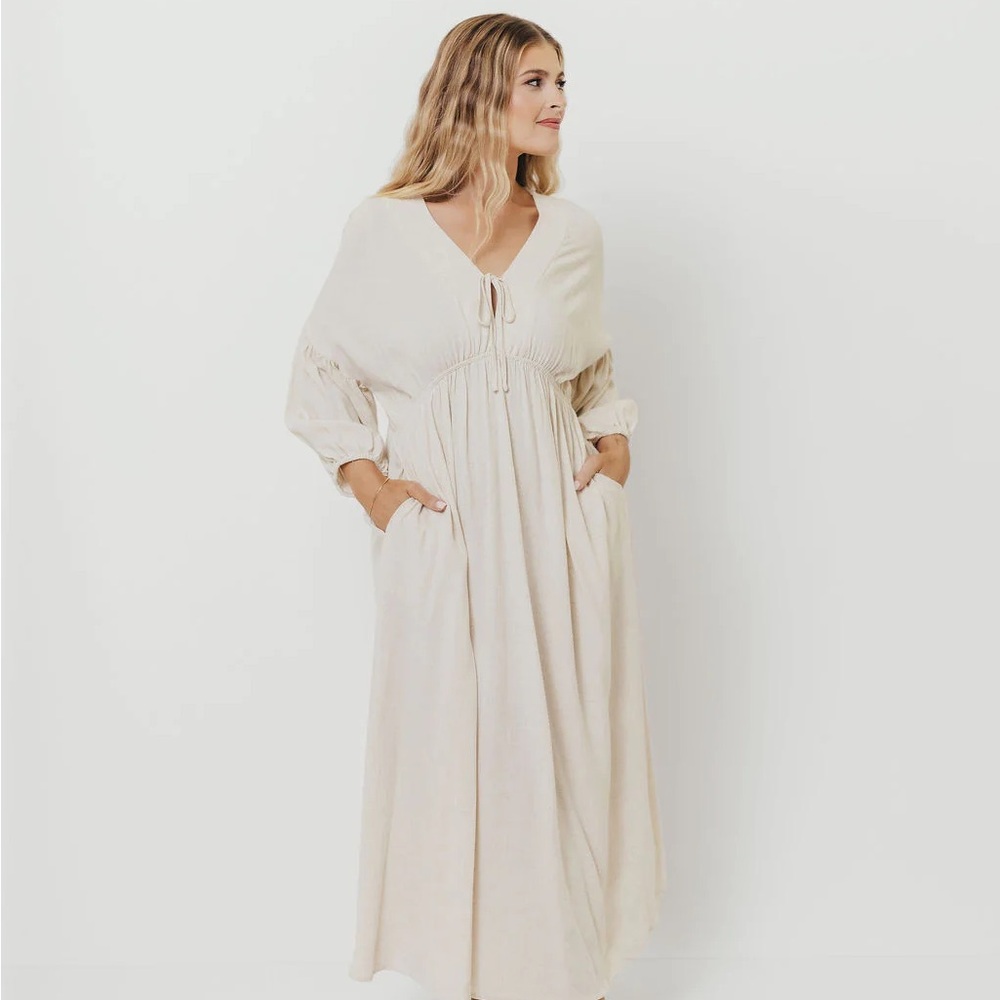 Linen-blend midi dress